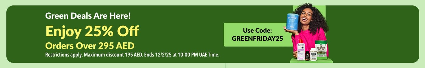 Green Deals Are Here! Enjoy 25% off orders over 295 AED at iHerb with code GREENFRIDAY25
