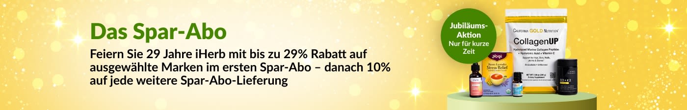 Spar-Abo. Feiern Sie 29 Jahre iHerb mit bis zu 29% Rabatt auf ausgewählte Marken im ersten Spar-Abo