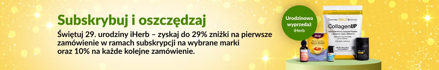 Subskrybuj i oszczędzaj. Świętuj 29. urodziny iHerb – zyskaj do 29% zniżki na pierwsze zamówienie w ramach subskrypcji na wybrane marki!