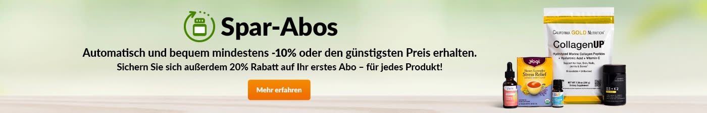Das Spar-Abo. Sichern Sie sich 10 % Rabatt oder den garantiert besten Preis – ganz automatisch.Und das Beste: Ganze 20 % Rabatt auf Ihre erste Abo-Bestellung pro Produkt!