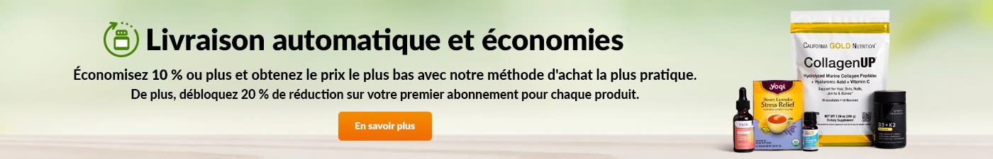 Livraison automatique et économies. Économisez 10 % ou plus et obtenez le prix le plus bas grâce à notre méthode d'achat la plus pratique. De plus, débloquez 20% de réduction sur votre premier abonnement pour chaque produit.