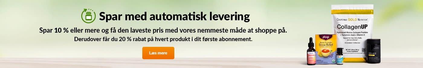 Automatisk forsendelse med rabat. Spar 10 % eller mere og få den laveste pris med vores nemmeste måde at handle på. Derudover får du 20 % rabat på dit første abonnement på hvert produkt.