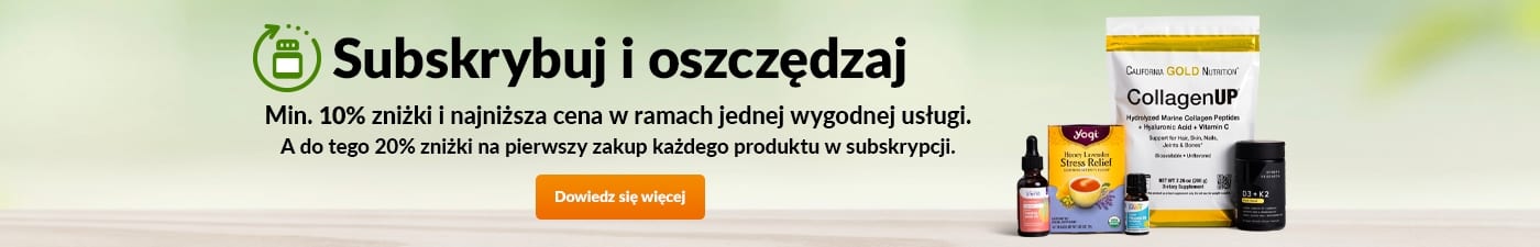 Subskrybuj i oszczędzaj. Zyskaj 10% zniżki lub najniższą możliwą cenę dzięki najwygodniejszej formie zakupów. Dodatkowo otrzymaj 20% zniżki na pierwszy zakup każdego produktu w subskrypcji.