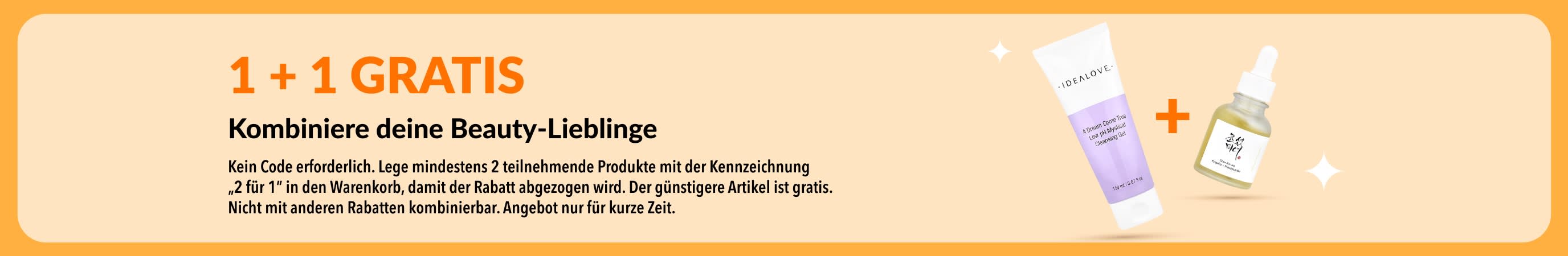 1+1 Gratis Aktion, mit Hautpflegeprodukten als Kombi.