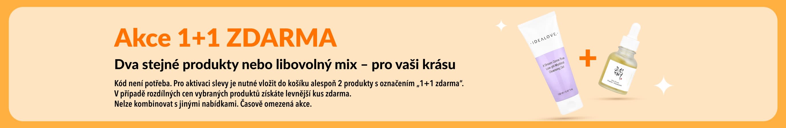 Akce 1+1 zdarma na kosmetiku, zahrnující produkty pro péči o pleť a libovolnou kombinaci oblíbených produktů pro krásu.
