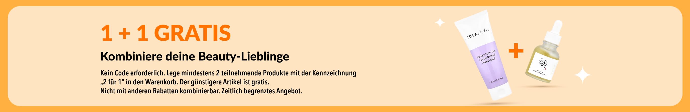 1+1 Gratis Aktion, mit Hautpflegeprodukten als Kombi.