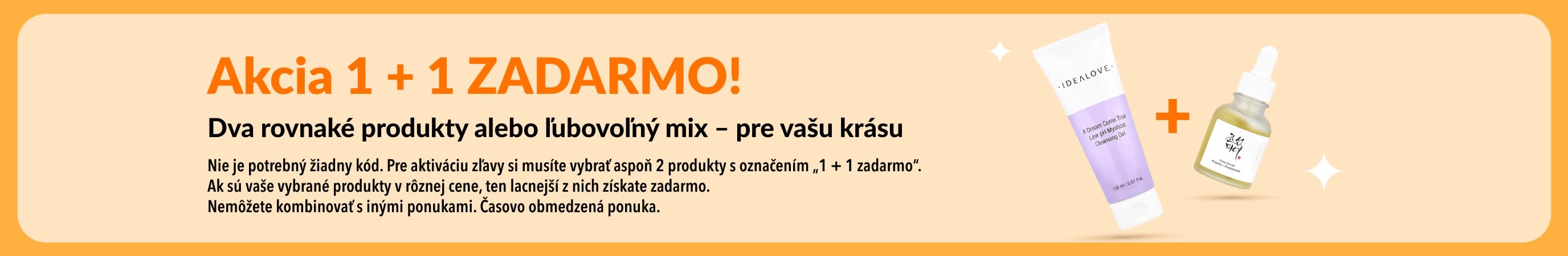 Výpredaj 1 + 1 zadarmo na produkty pre krásu s produktmi starostlivosti o pleť a ponukou na kombinovanie obľúbených značiek