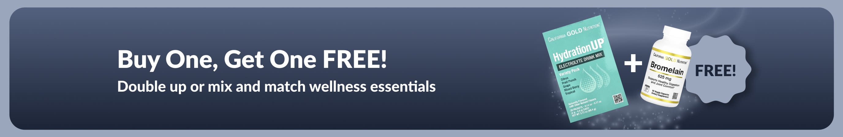iHerb promo banner offering buy one get one free on wellness essentials.