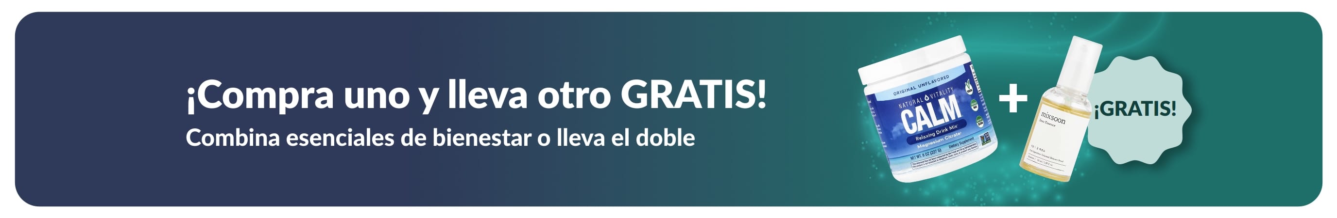 Banner de iHerb ofreciendo la oferta de “Compra uno y lleva otro gratis” en esenciales de bienestar.