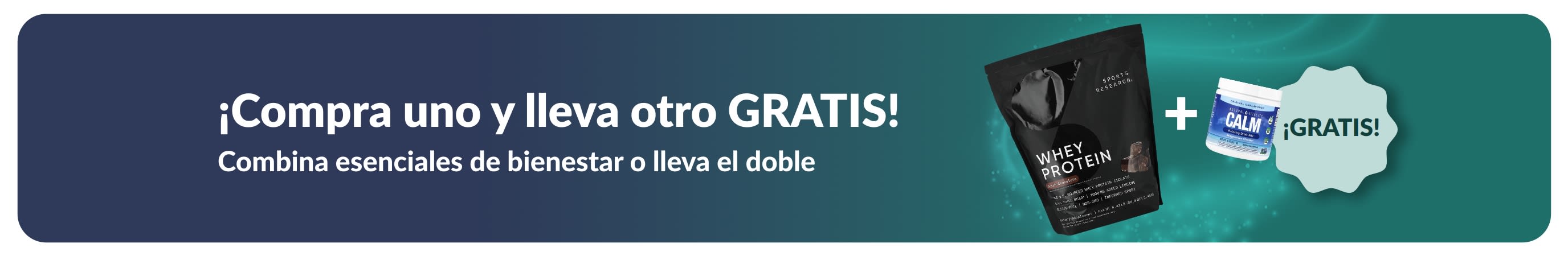 Banner de iHerb ofreciendo la oferta de “Compra uno y lleva otro gratis” en esenciales de bienestar.