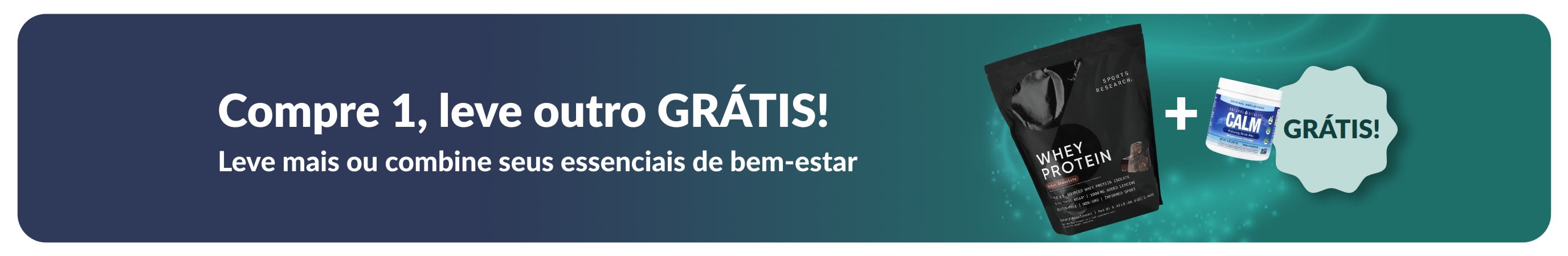 Banner da iHerb oferecendo compre 1, leve outro grátis em itens essenciais de bem-estar, com destaque para suplementos probióticos e frasco conta-gotas.