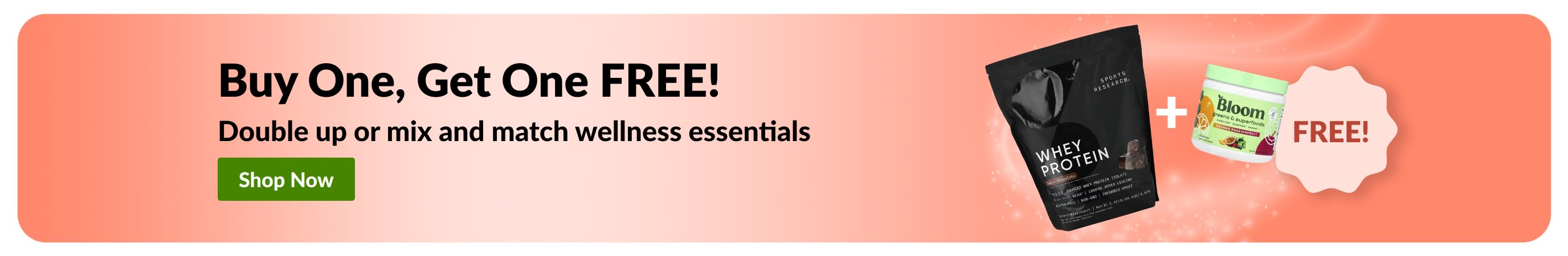 iHerb promo banner offering buy one get one free on wellness essentials.