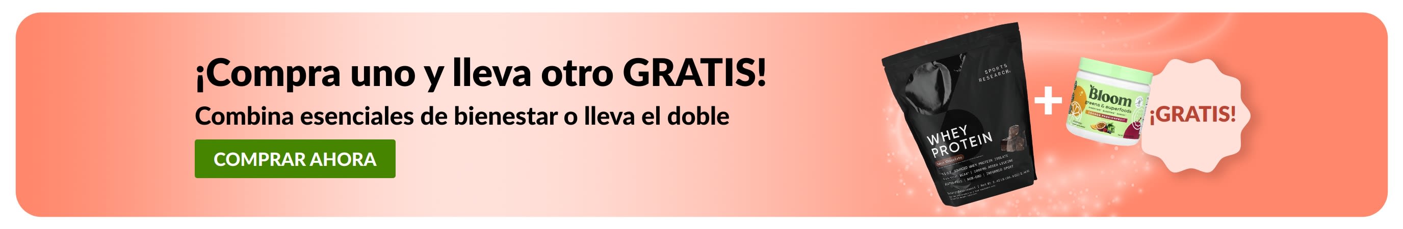 Banner de iHerb ofreciendo la oferta de “Compra uno y lleva otro gratis” en esenciales de bienestar.