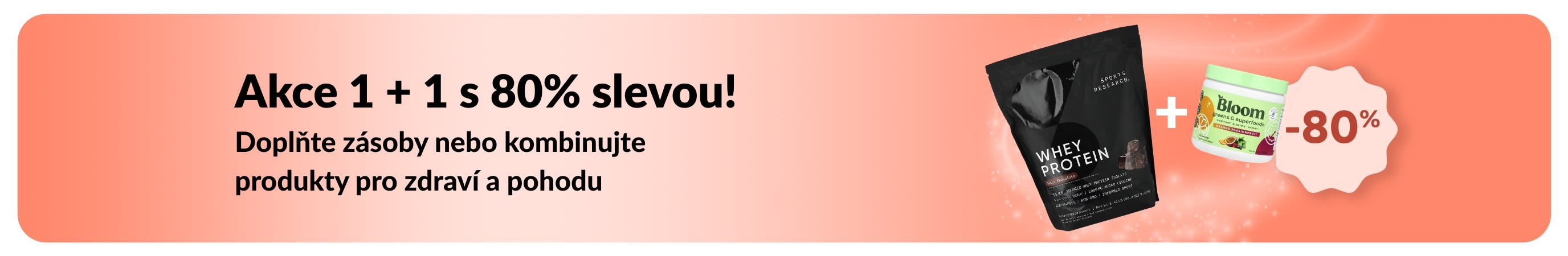 Promo banner iHerb nabízející akci 1 + 1 s 80% slevou na produkty pro zdraví a pohodu.