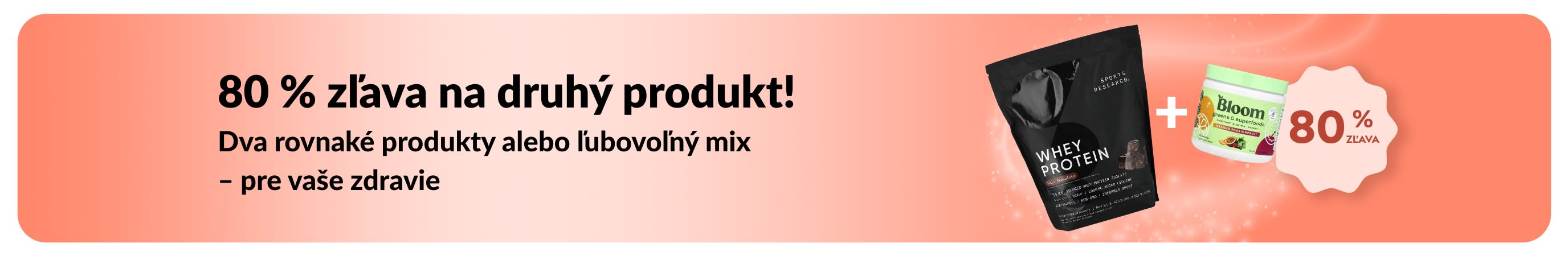 Propagačný baner iHerb s 80 % zľavou na druhý produkt pre zdravie.