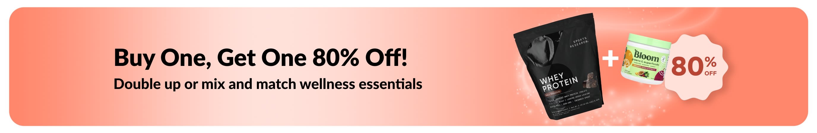 iHerb promo banner offering buy one get one 80% Off on wellness essentials.