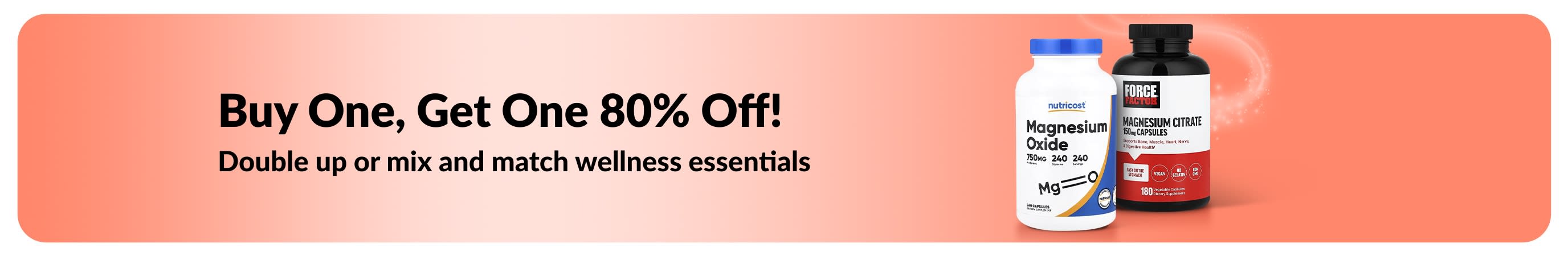 iHerb promo banner offering buy one get one 80% off on wellness essentials.