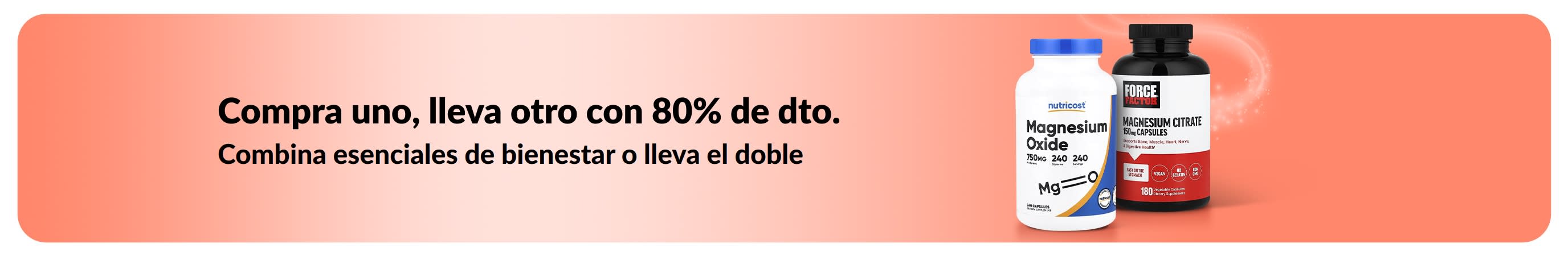 Banner de iHerb con la oferta de “Compra uno, lleva otro con 80% de dto.” en esenciales de bienestar.