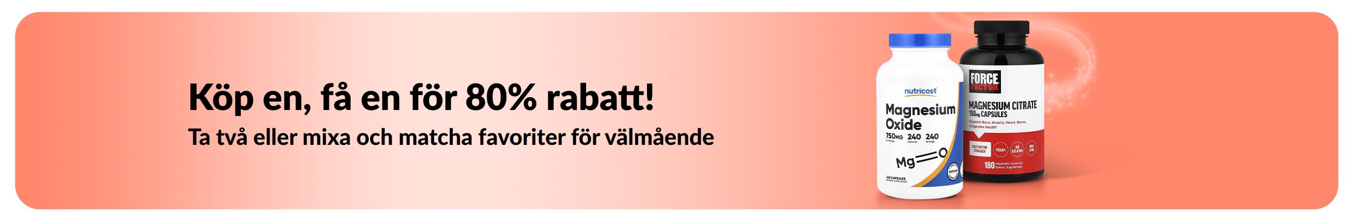 iHerb kampanjbanner som erbjuder köp en, få en för 80% rabatt på favoriter för välmående.