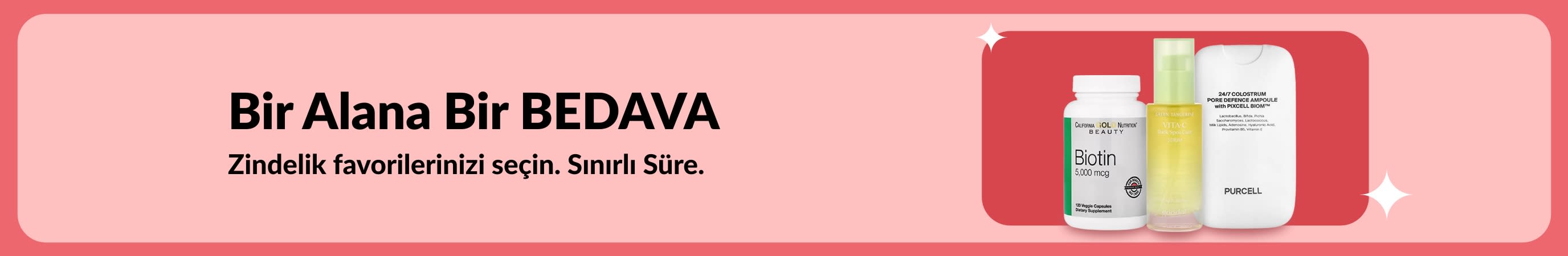 Biyotin ve güzellik takviyeleriyle Bir Alana Bir Bedava zindelik kampanyası bannerı, sınırlı süreli teklif.