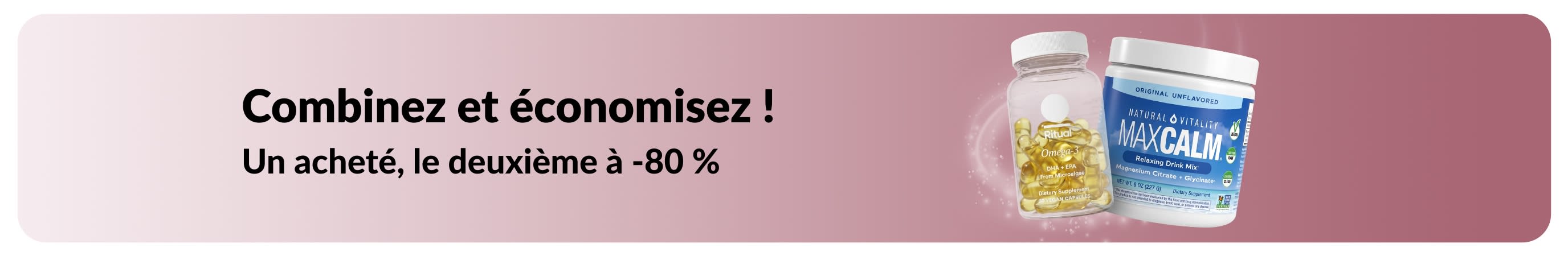 Bannière promotionnelle iHerb : un produit acheté, le deuxième à -80 % sur les essentiels bien-être.
