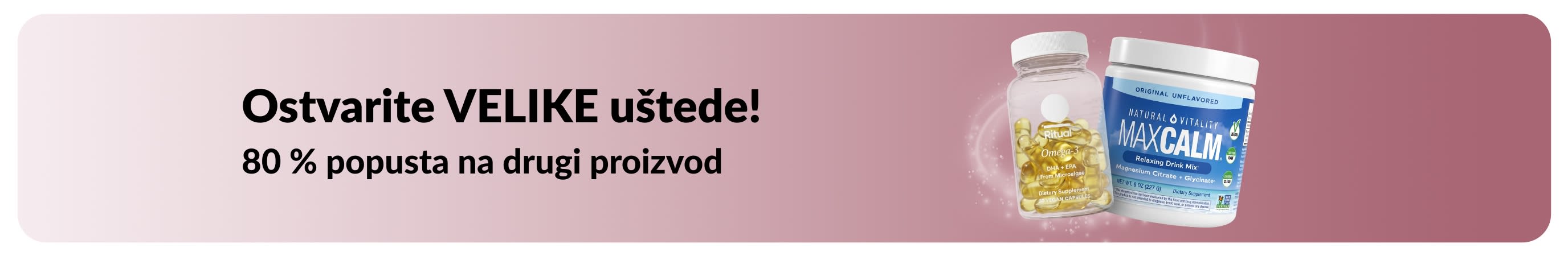 iHerb promotivni reklamni natpis s ponudom: 80 % popusta na drugi proizvod za zdravlje i wellness.