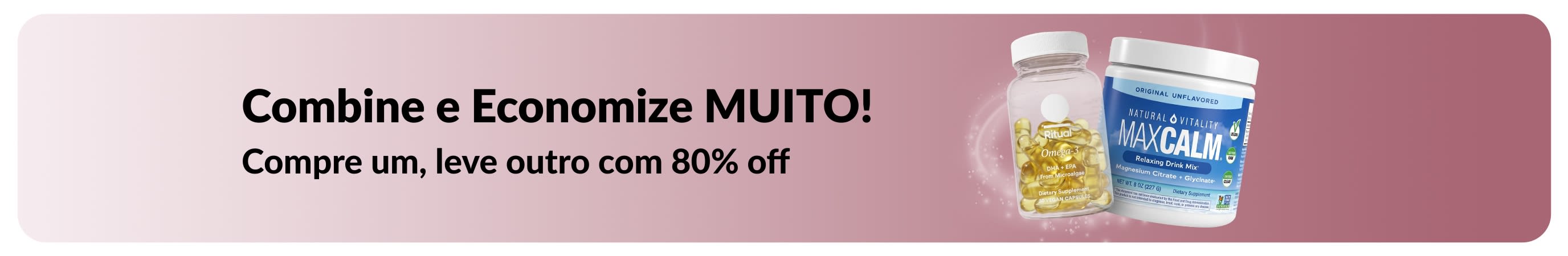 Banner promocional da iHerb: Compre um e ganhe 80% de desconto no segundo em itens essenciais de bem-estar.