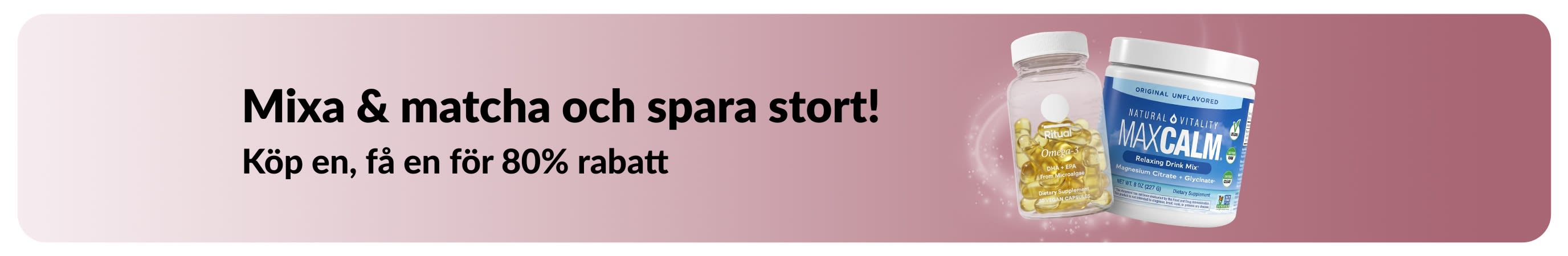 iHerb kampanjbanner som erbjuder köp en, få en för 80% rabatt på produkter för välmående. 
