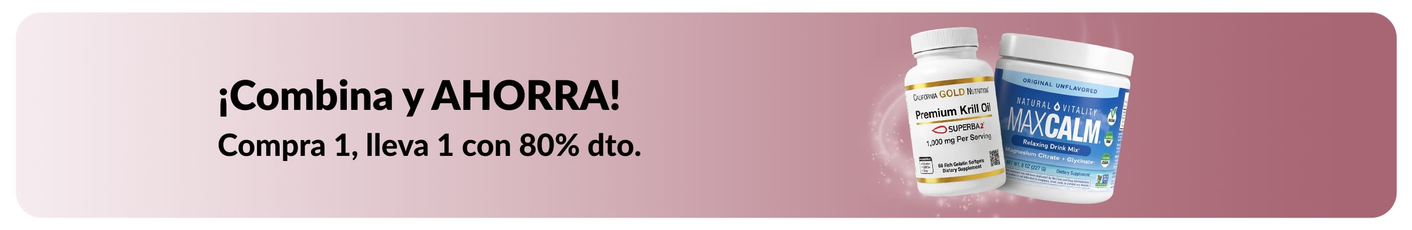 Banner de iHerb con la oferta de “Compra uno, lleva otro con 80% de dto.” en esenciales para el bienestar.