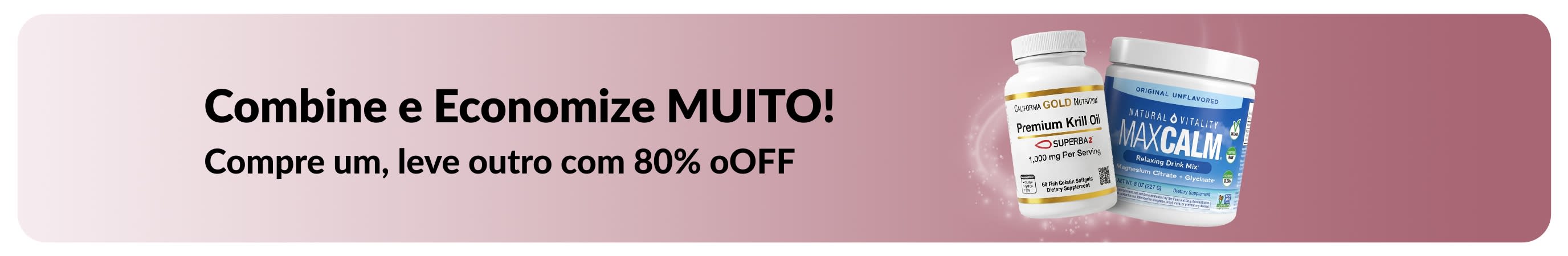 Banner promocional da iHerb: Compre um e ganhe 80% de desconto no segundo em itens essenciais de bem-estar.