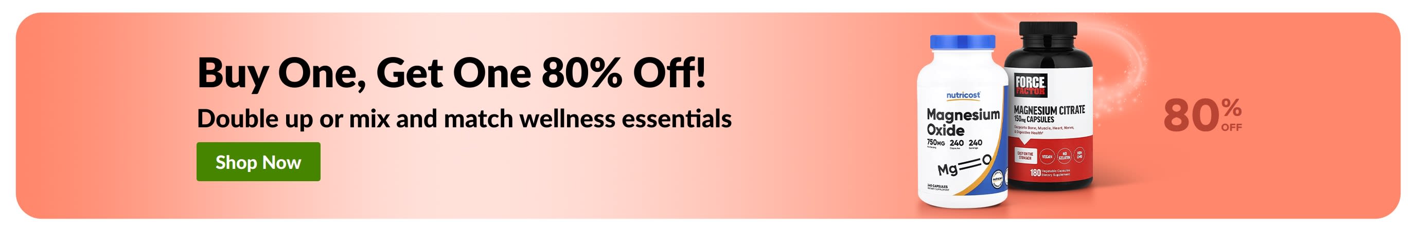 iHerb promo banner offering buy one get one 80% Off on wellness essentials.