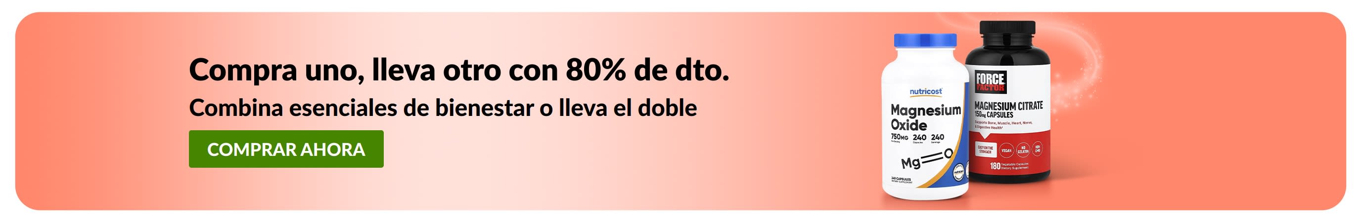 Banner de iHerb con la oferta de “Compra uno, lleva otro con 80% de dto.” en esenciales de bienestar.