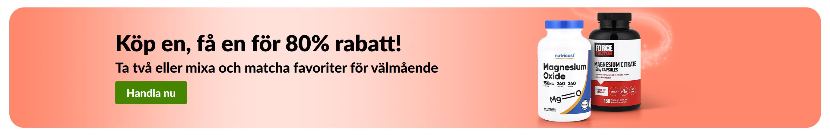 iHerb kampanjbanner som erbjuder köp en, få en för 80% rabatt på favoriter för välmående.