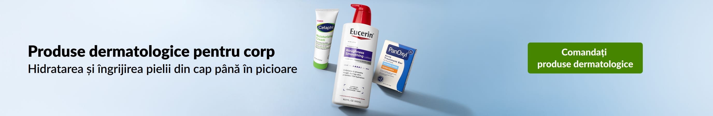 Produse dermatologice pentru îngrijirea corpului, pentru hidratarea pielii din cap până în picioare. Comandați produse dermatologice.