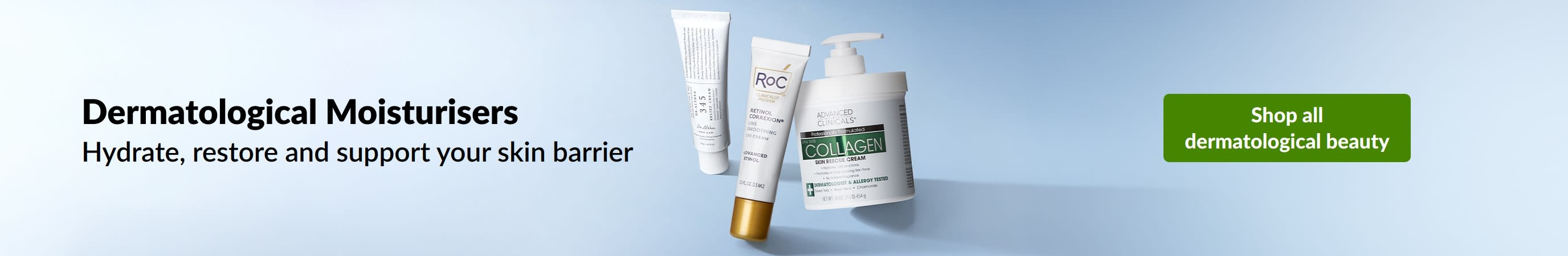 Dermatological moisturisers that hydrate, restore and support your skin barrier. Shop dermatological beauty products.