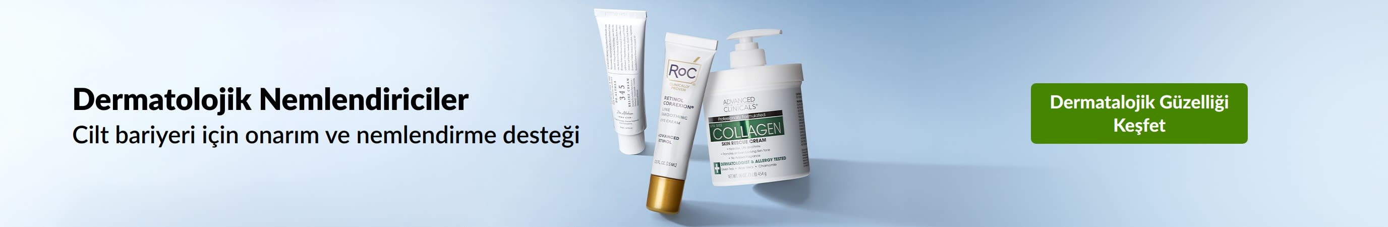 Cildi nemlendiren, onaran ve cilt bariyerini destekleyen dermatolojik nemlendiriciler. Dermatolojik güzellik ürünlerini keşfet.