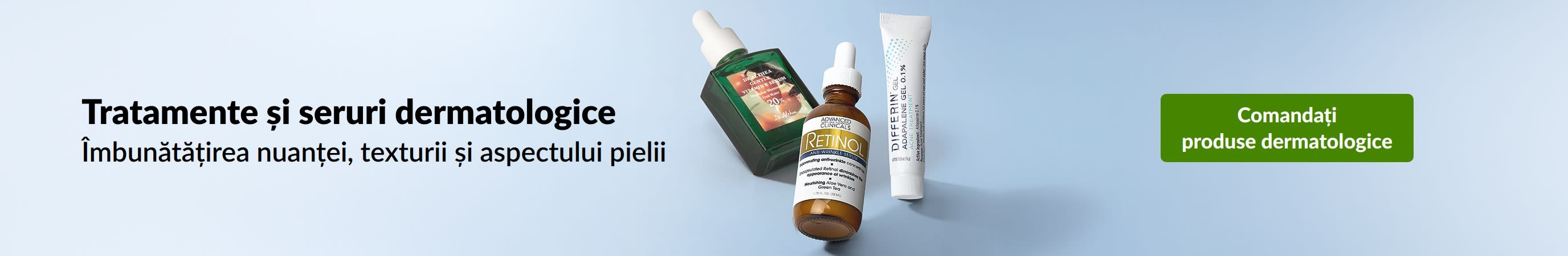 Tratamente și seruri dermatologice pentru îmbunătățirea nuanței, texturii și aspectului pielii. Comandați produse dermatologice.