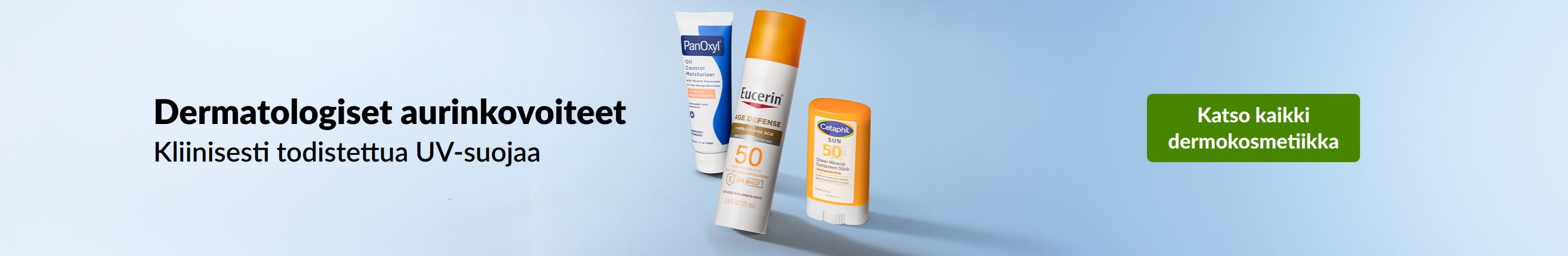 Dermatologiset aurinkovoiteet kliinisesti todistetulla UV-suojalla. Katso kaikki dermatologiset kauneustuotteet.