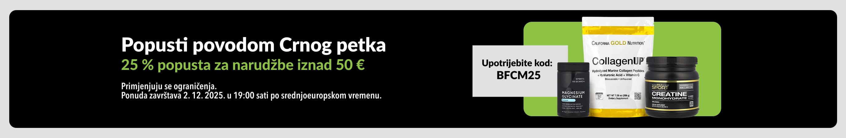 Popusti povodom Crnog petka – 25 % popusta za narudžbe iznad 50 €. Upotrijebite kod BFCM25. Prikazani su dodaci prehrani.