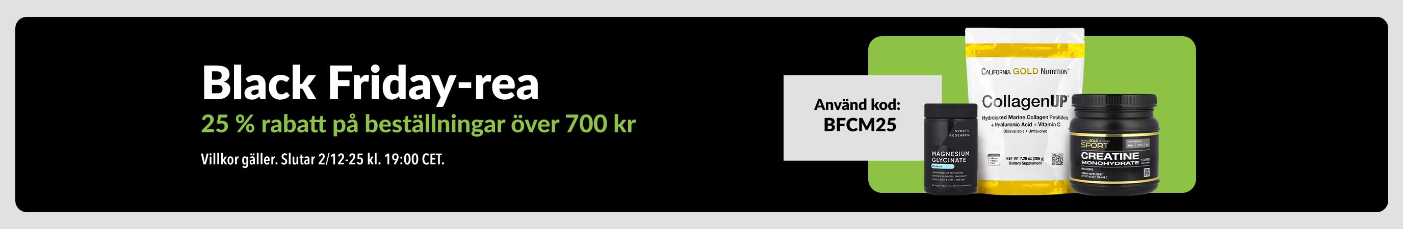 Black Friday-rea – 25 % rabatt på beställningar över 700 kr. Använd kod BFCM25. Med kosttillskott.