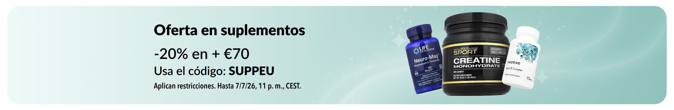 Oferta en suplementos: hasta 20% de descuento con el código SUPPEU.