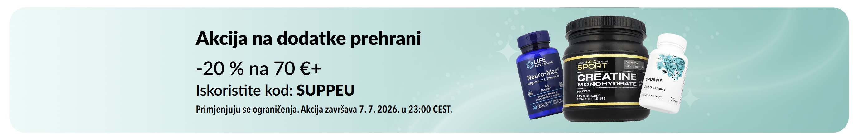 Akcija na dodatke prehrani: Do 20 % popusta uz kod SUPPEU.
