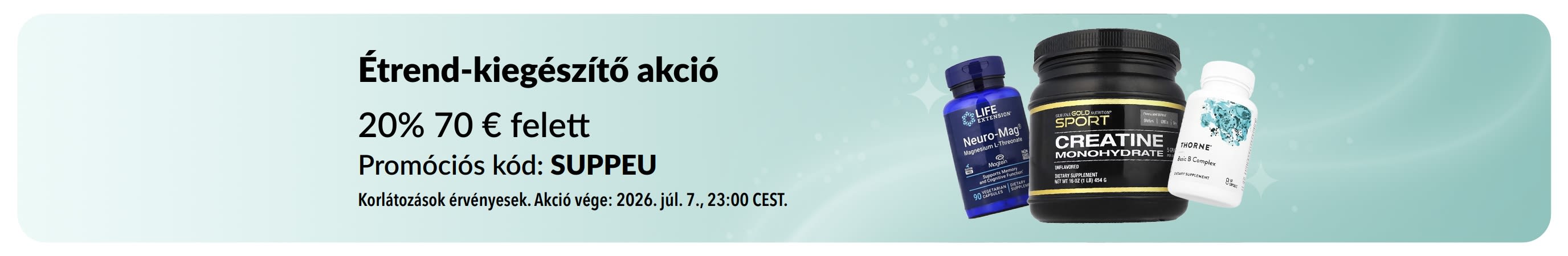 Étrend-kiegészítő akció: Akár 20% kedvezmény a SUPPEU kóddal.