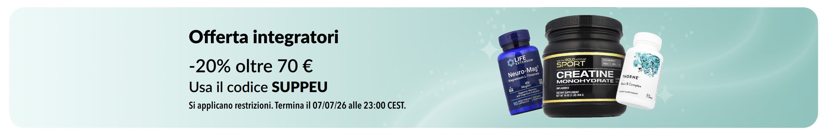 Offerta integratori: fino a -20% con il codice SUPPEU.