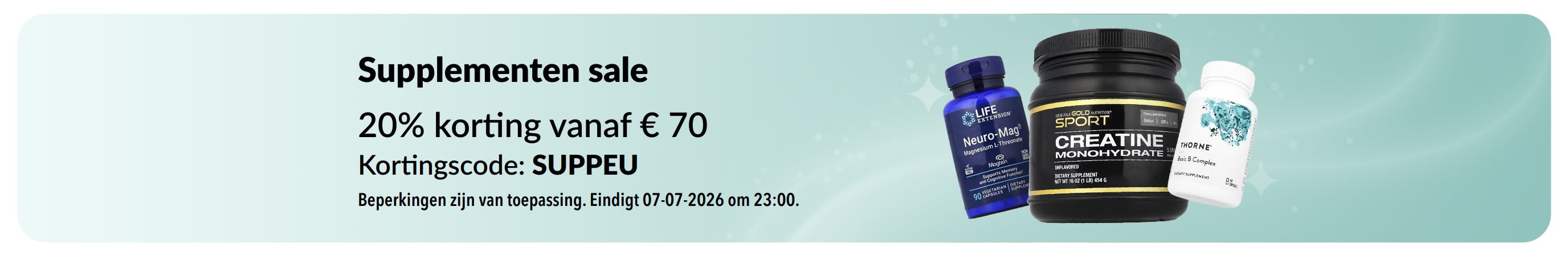 Supplementen sale: tot 20% korting met code SUPPEU.