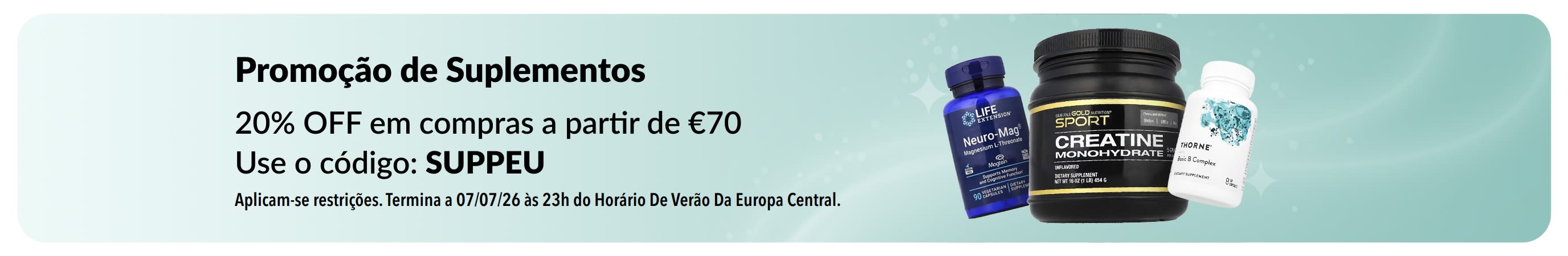 Promoção de Suplementos: Até 20% OFF com o código SUPPEU.
