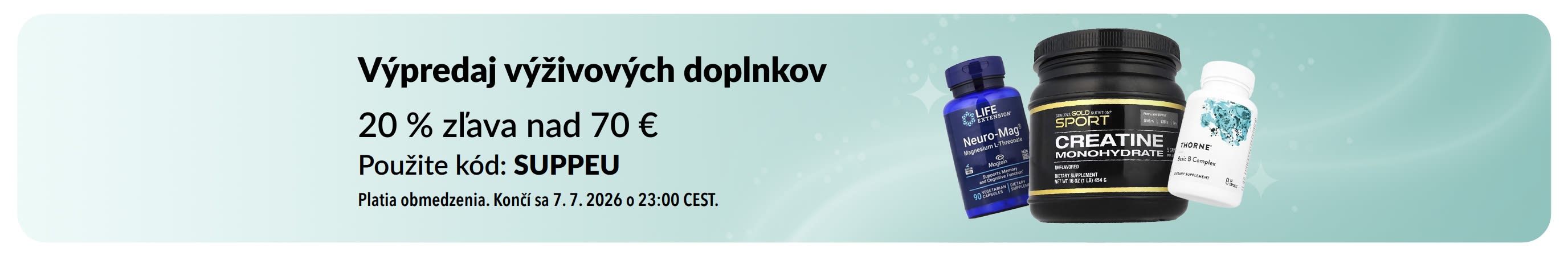 Výpredaj výživových doplnkov: Zľavy až do 20 % s kódom SUPPEU.
