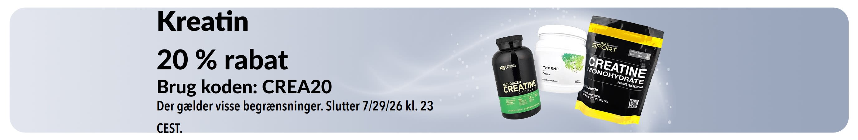 Banner, der promoverer for 20 % rabat på kreatin