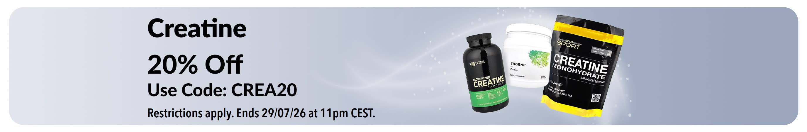 Banner promoting 20% off Creatine