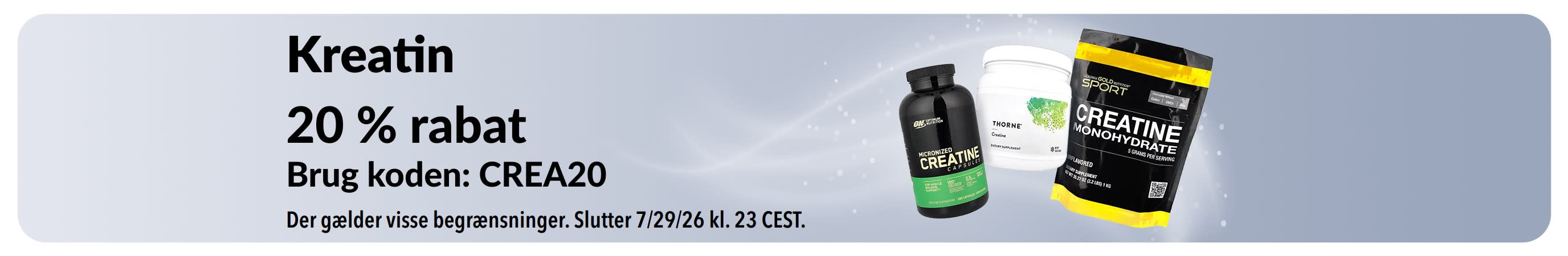 Banner, der promoverer for 20 % rabat på kreatin